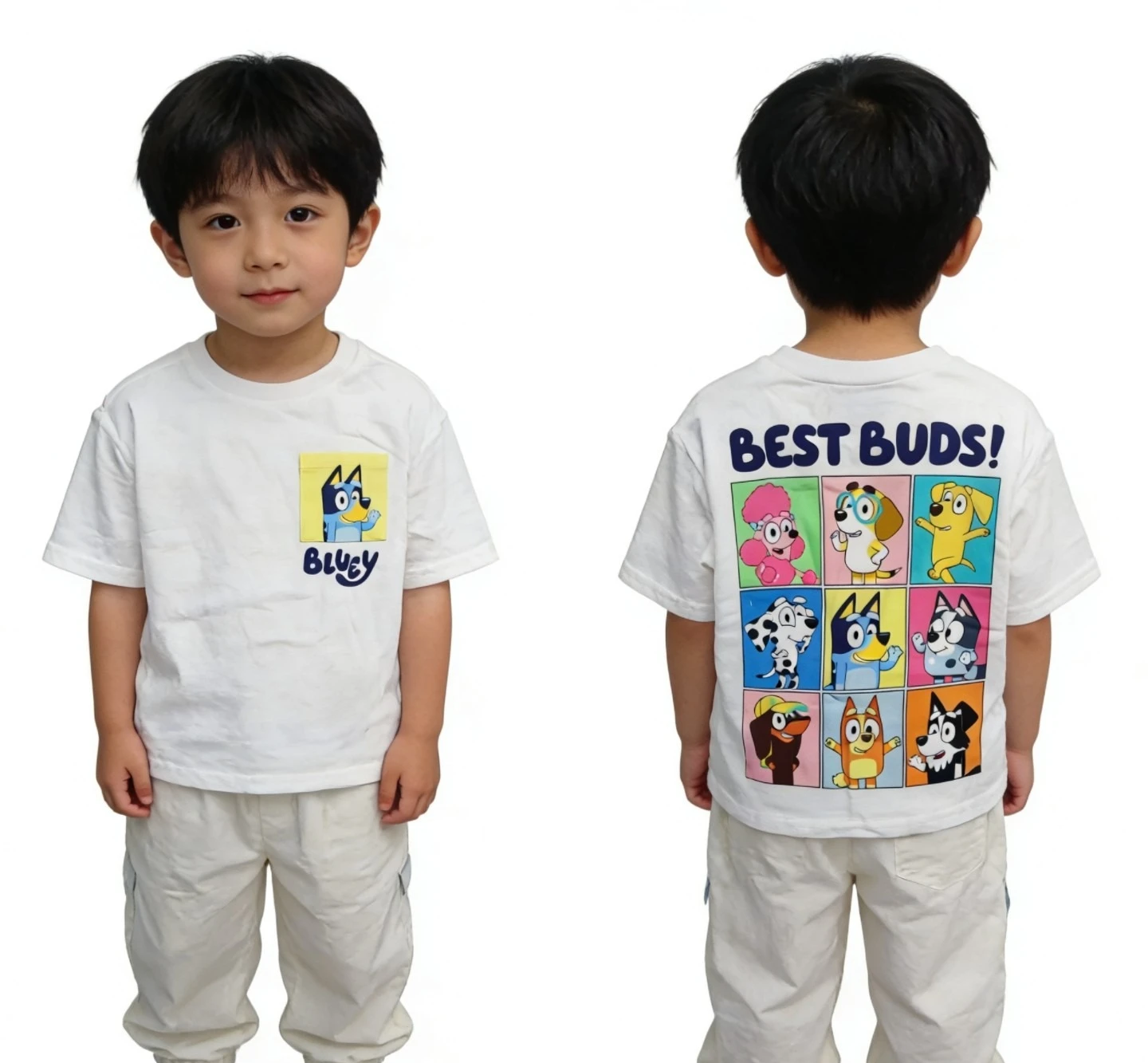 Children's Clothing Children's Bruyi Dog Cartoon Cotton Boy and Girl Round Neck Cute Summer Half Sleeved Top Trend