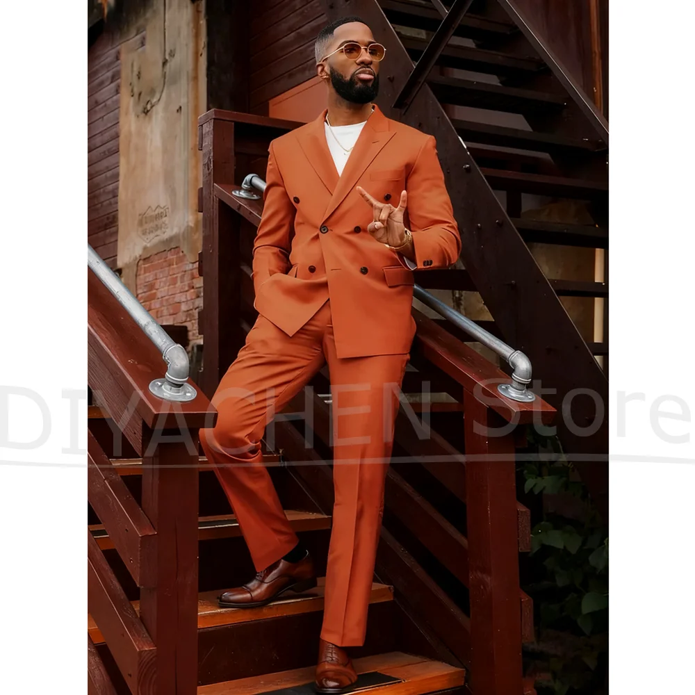 

Men's Double Breasted Suit Set Slim Peak Lapel Blazer and Trousers Fashion Formal Outfits for Wedding Party Male Suit 2 Piece