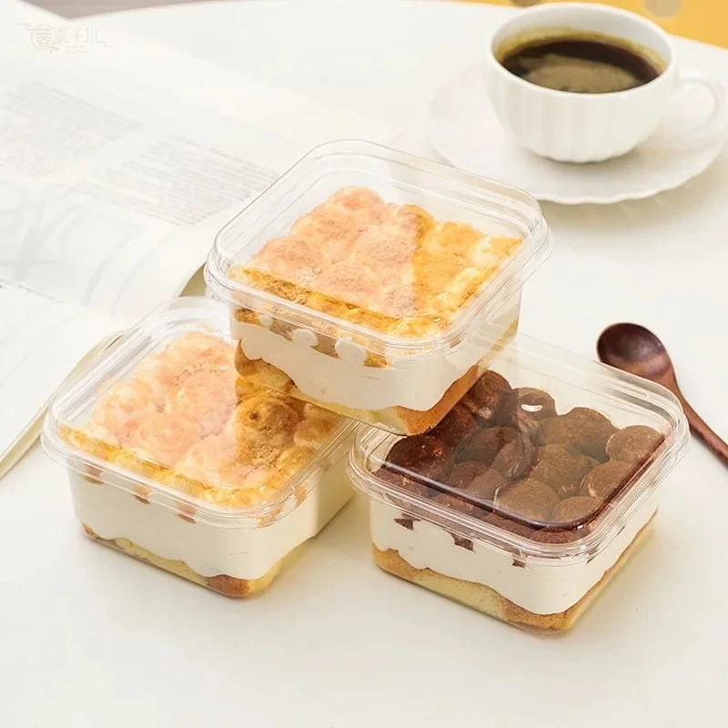 Cake Box  Box Dessert Soy Milk Disposable Thousand Layer Fruit Yogurt Box Cake Wood Bran Cup Packaging Box 10Pcs