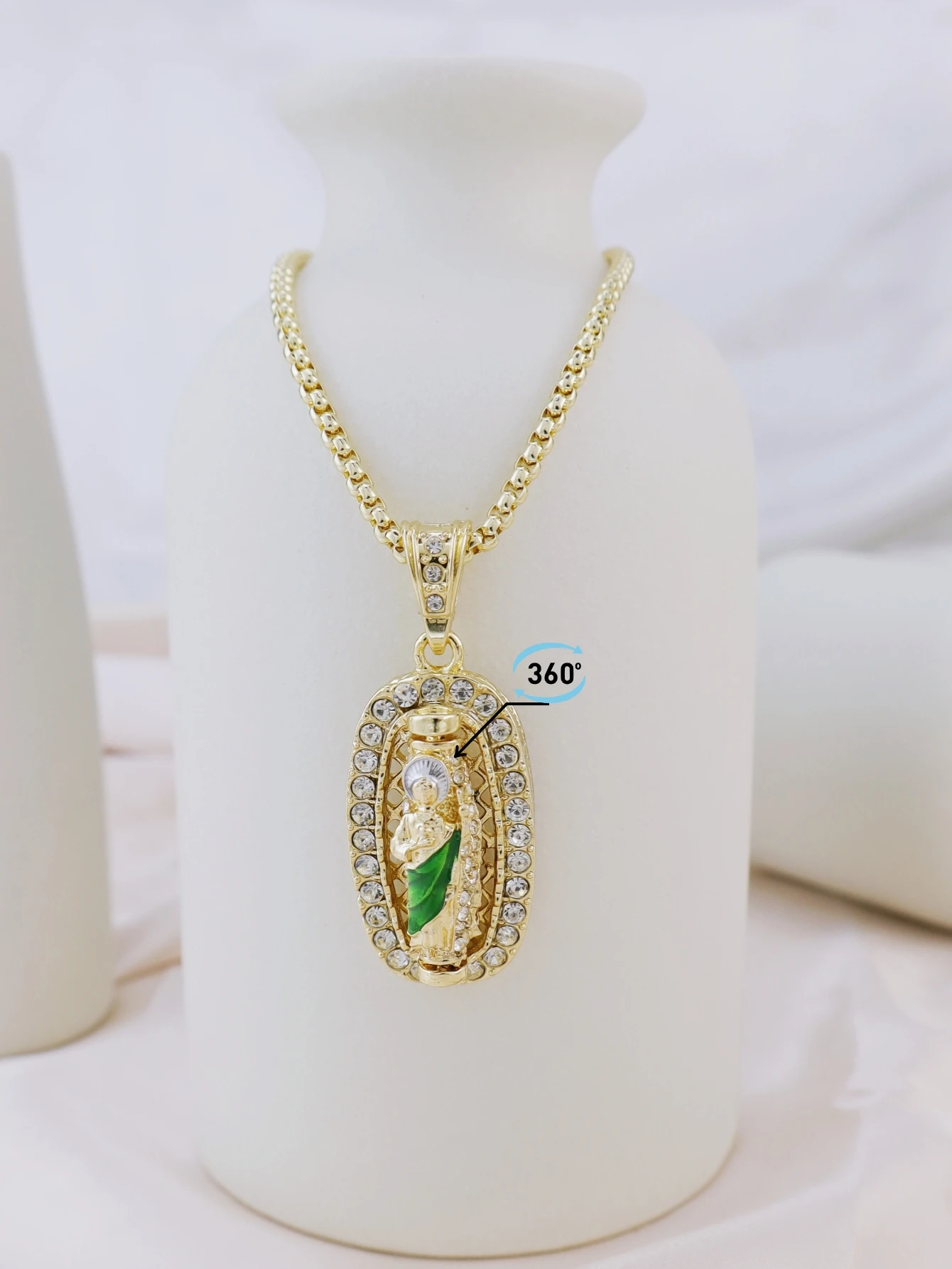 1pc Gold-Plated Turning St. Jude/Virgin Mary Pendant Necklace With a 24inch Chain for Everyday Wear
