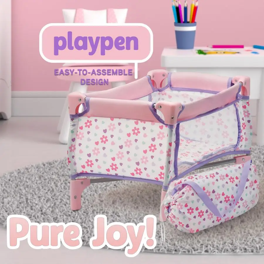 مجموعة ألعاب لحضانة الدمية، كرسي مرتفع ومقعد، مجموعة إكسسوارات دمية الأطفال، حقيبة تخزين روضة اللعب، دمية فاخرة أرجوانية #3