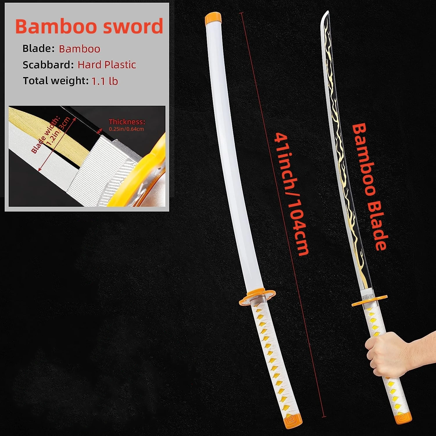 

104cm/41inch Cosplay Agatsuma Zenitsu Sanemi Kimetsu no Yaiba Anime Ninja Knife Katana Samurai Role Play Bamboo Blade Sword
