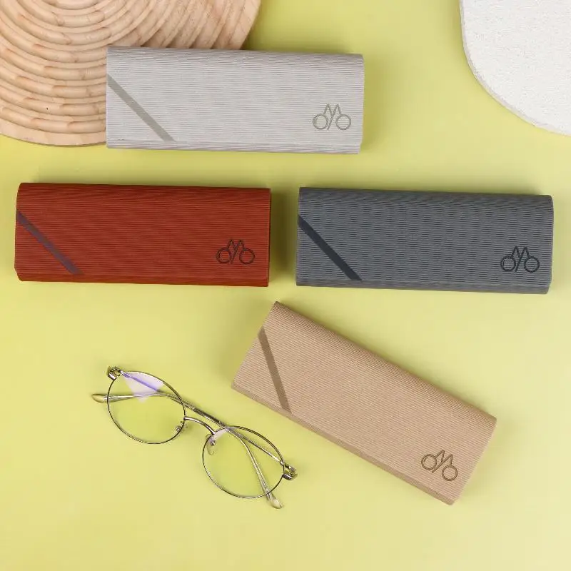 Minimalist Striped Leather Eyeglasses Case Portable Multi Color Optional Glasses Storage Box for Daily Use