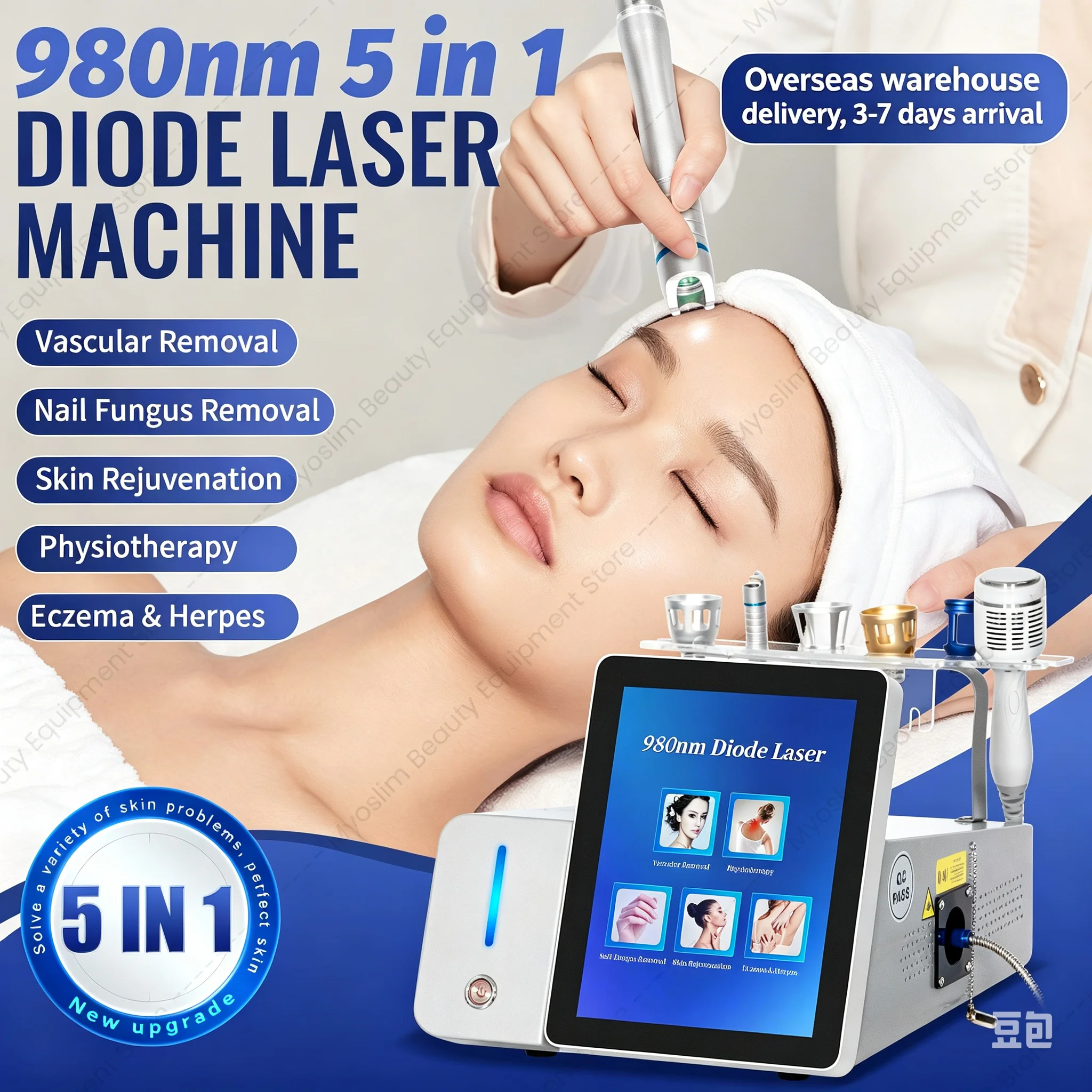 5 in 1 980nm Diode Lase Machine Portable Beauty Device Vascular Removal Nail Fungus Treatment Skin Rejuvenation Physiotherapy