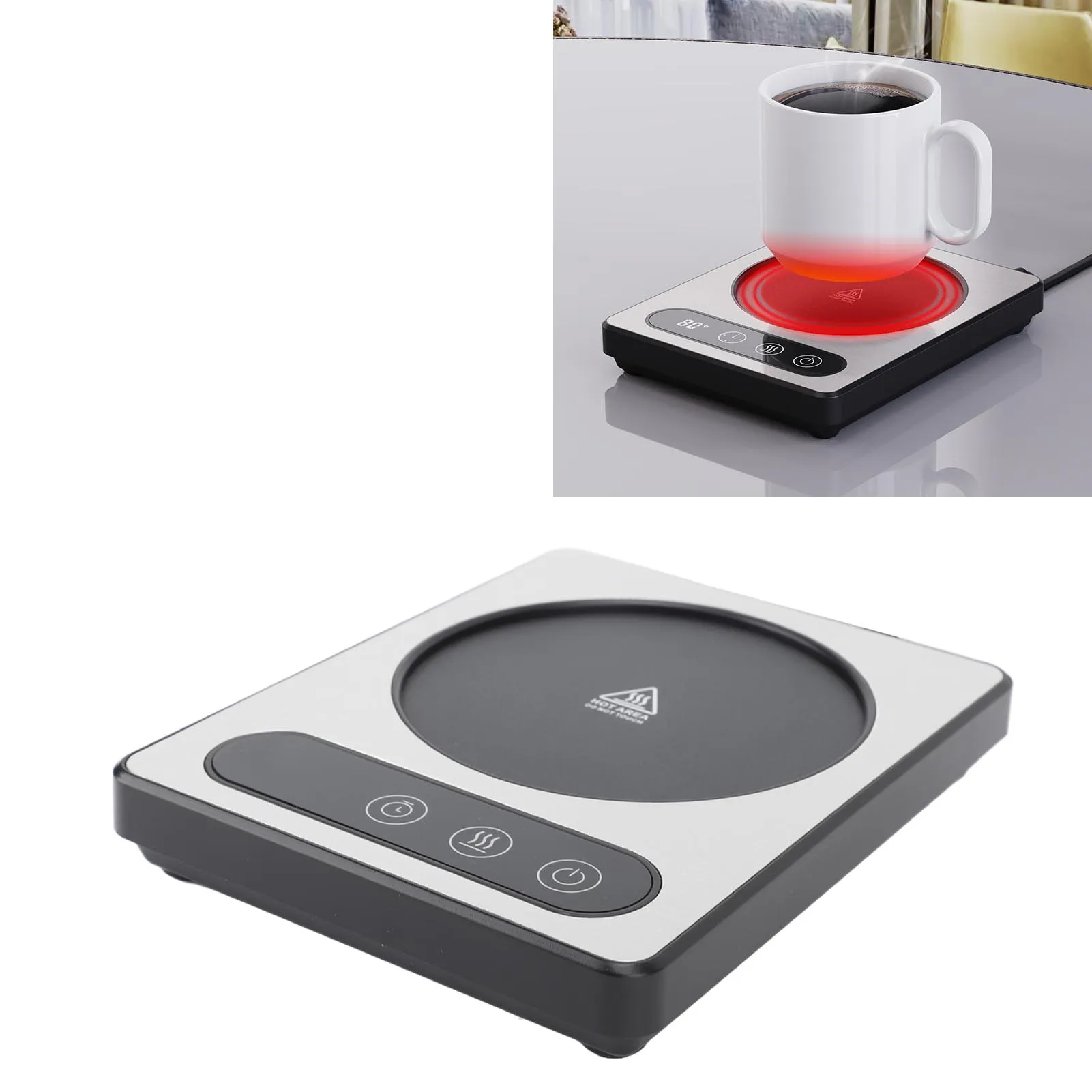 Aquecedor de xícara de café 36W Controle de toque 12h Temporização Aquecedor de caneca de café inteligente para café Chocolate quente Prata Plugue UE 220V