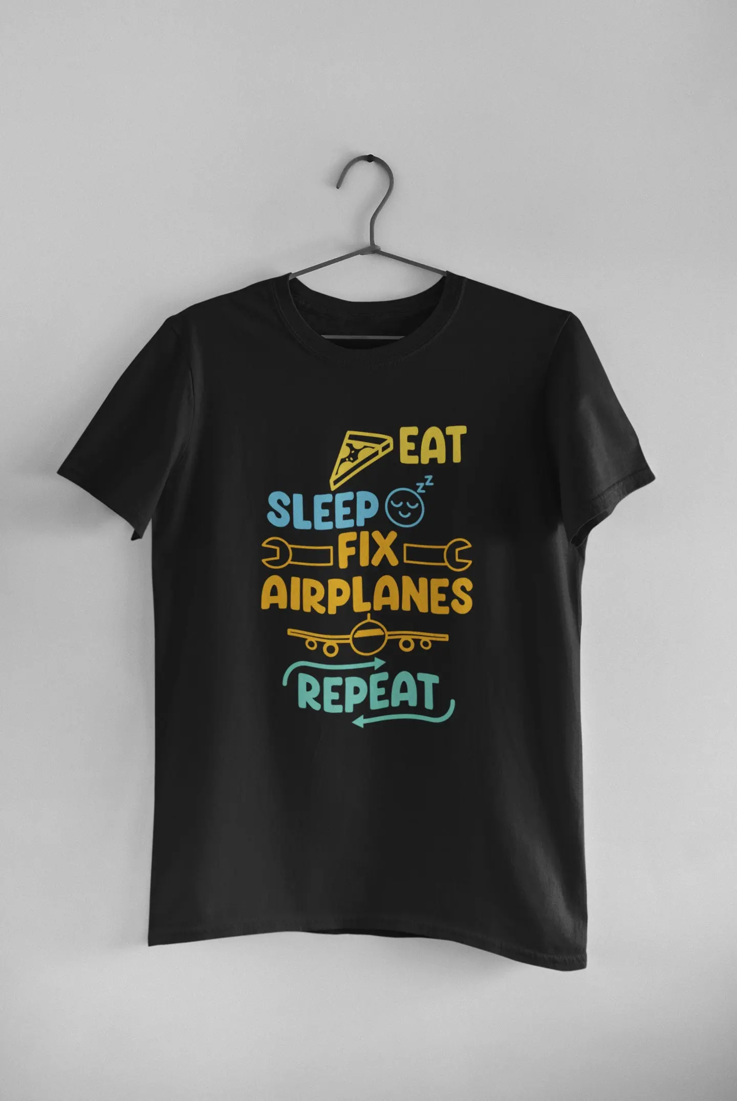 Aircraft Mechanic T Shirt Airplane Plane Eat Sleep Fix Airplanes