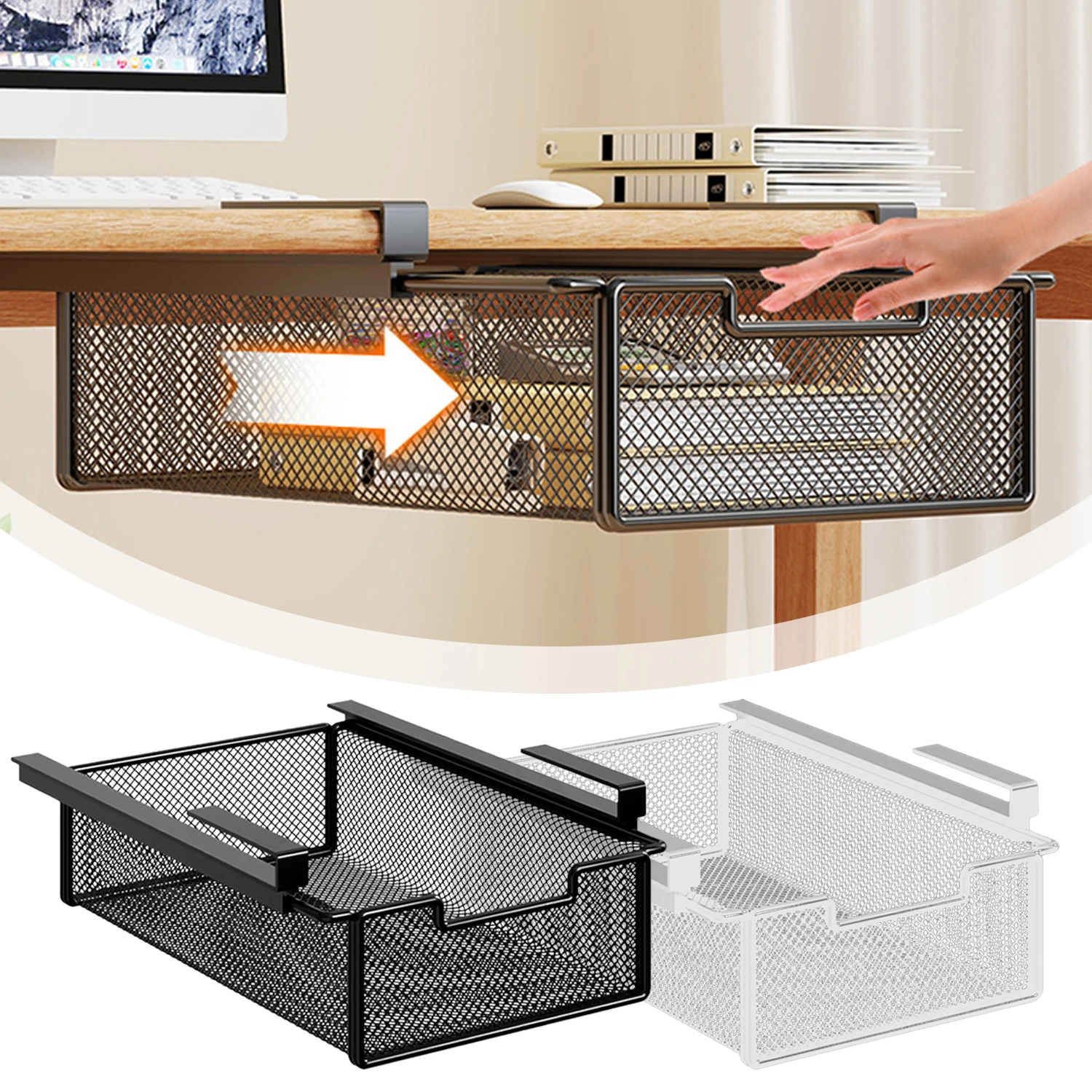 1 Stück Untertisch-Aufbewahrungsschublade, Hängender Aufbewahrungskorb für Zuhause, Kleiderschrank-Aufbewahrung, Schublade für Unterwäsche und Socken, Metallgitter-Aufbewahrungsbox