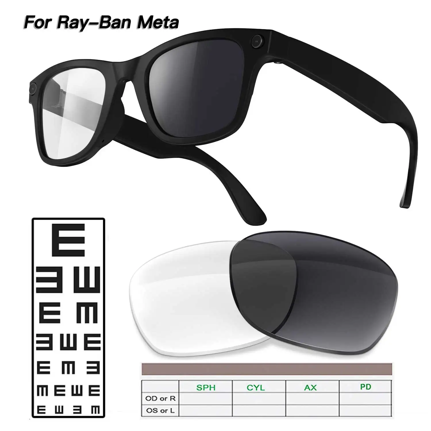Replacement Lenses For Ray Ban Meta Wayfarer Headliner Gen 1&2&3 Anti Blue Photochromic Prescription Lens AI Glasses Accessories