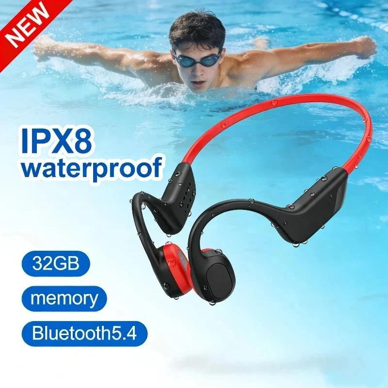 

Bone Conduction Headphones IPX8 Bluetooth 5.4 Waterproof Wireless Sports Headset with Mic for Swimming Running Fitness Gym 2026