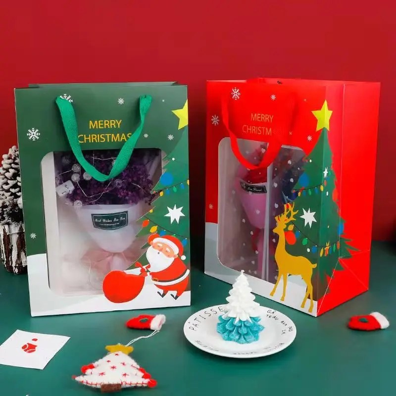 Christmas Window Bag Gift Bag Gift New Year's Big Red Window  Tote  Flower Gift Packaging
