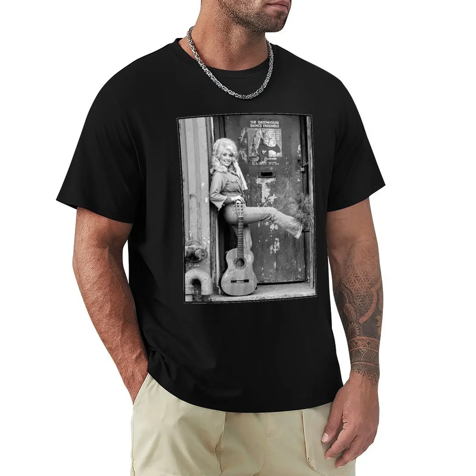 Dolly Parton Black & White Guitar Photo T-Shirt man t shirt vintage clothes designer shirts mens vintage t shirts