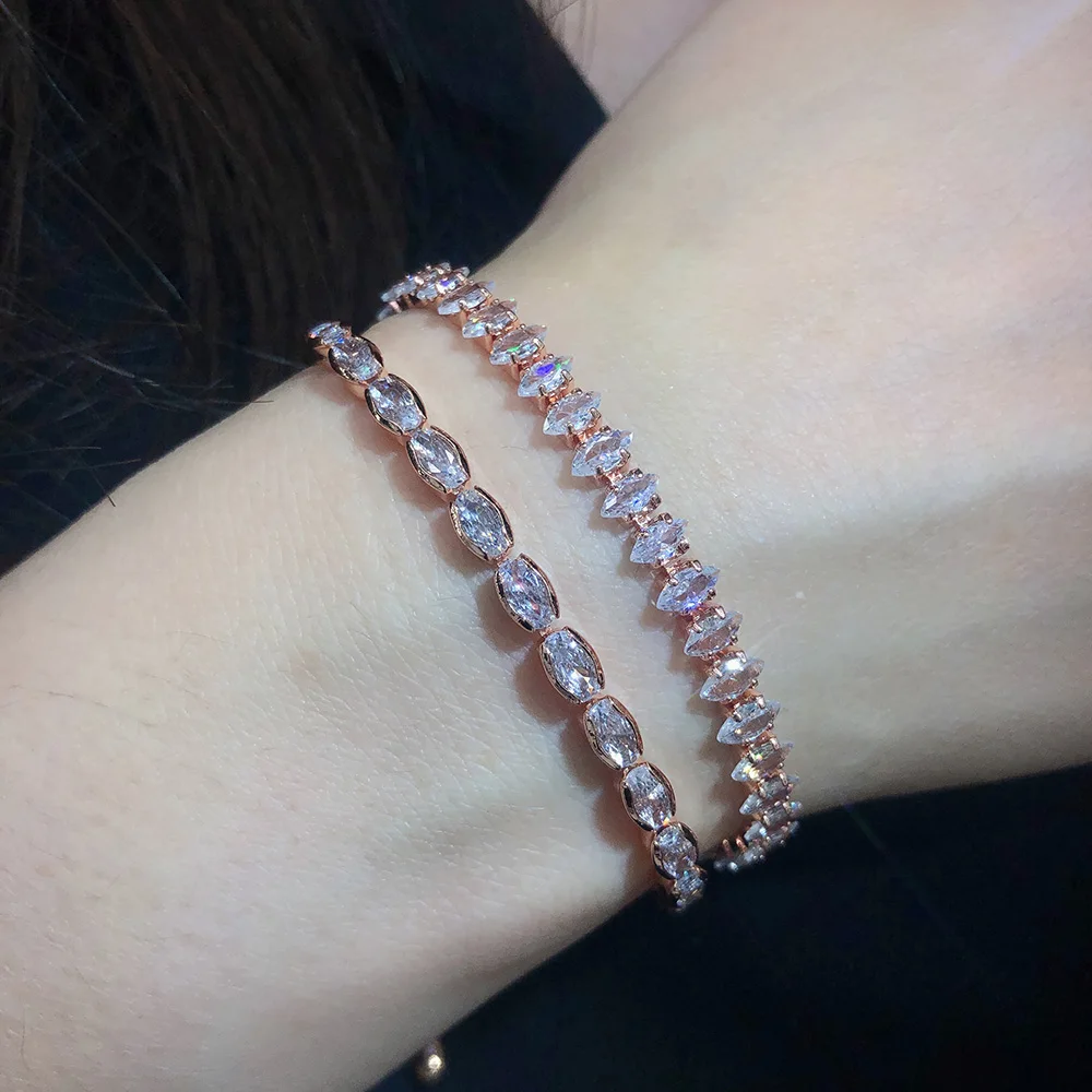 Oval Crystal Tennis Bracelets for Women Korean Fashion Gold Color Adjustable Zircon Chain on Hand Bangle Jewelry Friend Gift 207