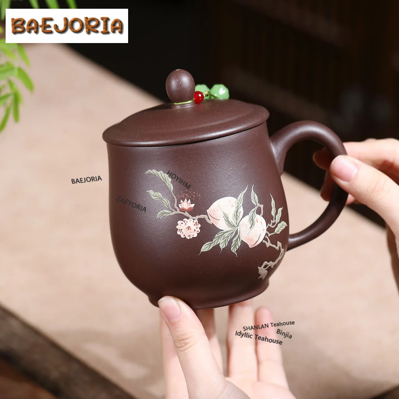 390ml Yixing Purple Clay Longevity Peach Coffee Mug Latte Cereal Mug Afternoon Tea Mug Office Water Cup Tableware Decoration