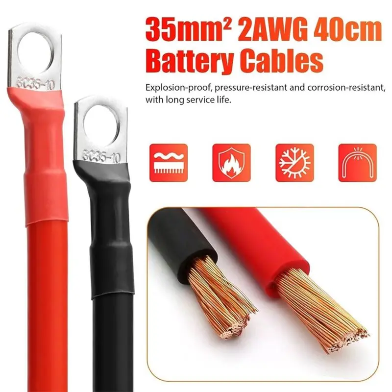 TFORU-Heavy Duty 2 Gauge Pure Copper Inverter Wire 2 AWG Battery Cables 16 Inch, With 3/8