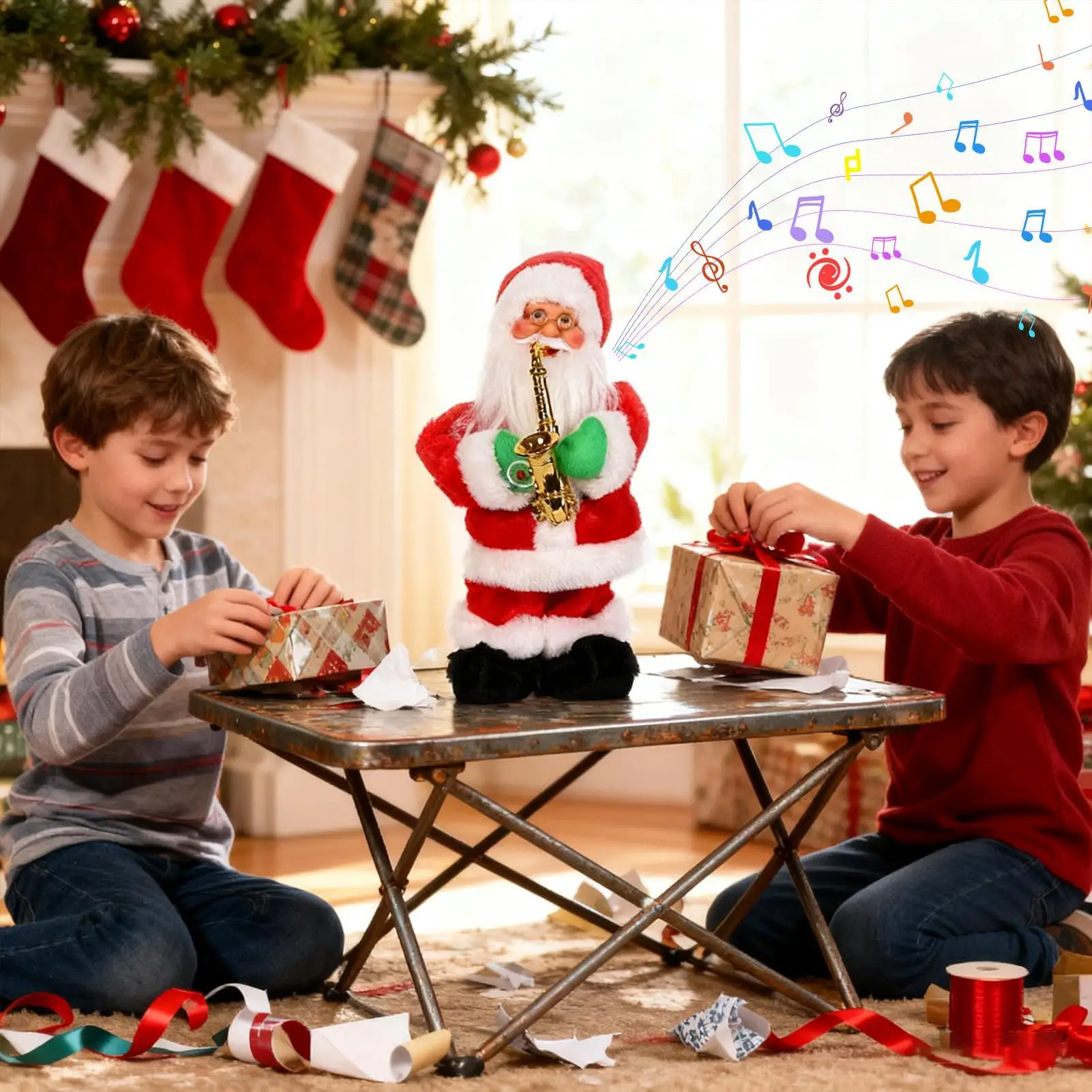 35 سنتيمتر سانتا كلوز عيد الميلاد ألعاب من نسيج مخملي سانتا الكهربائية أفخم دمية مضحك تهب الساكسفون الرقص الغناء محشوة لعب الاطفال هدية