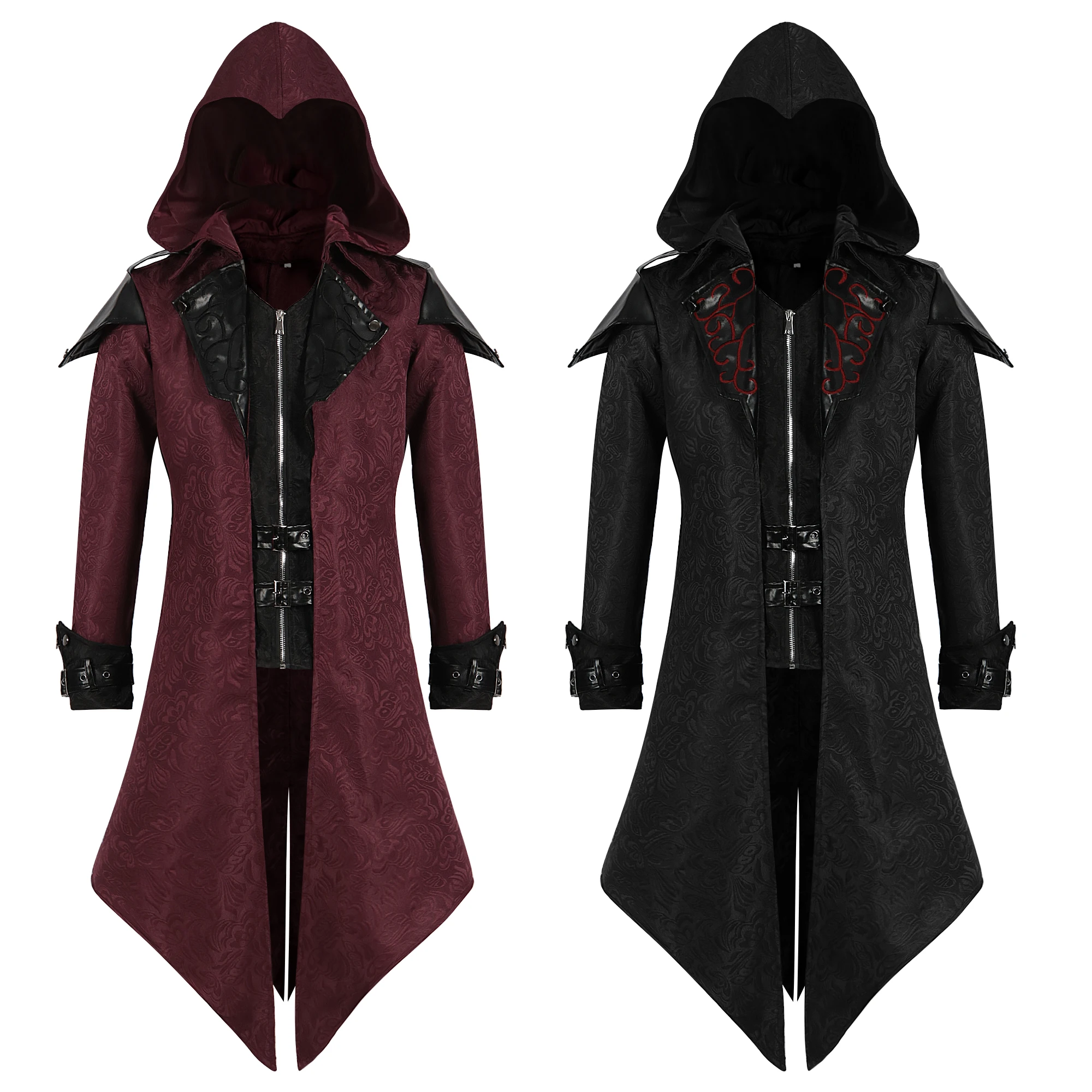 Assassin Cosplay Costume Medieval Man Streetwear Hooded Jackets Male Retro Stitching Coat Halloween Carnival Party Costumes