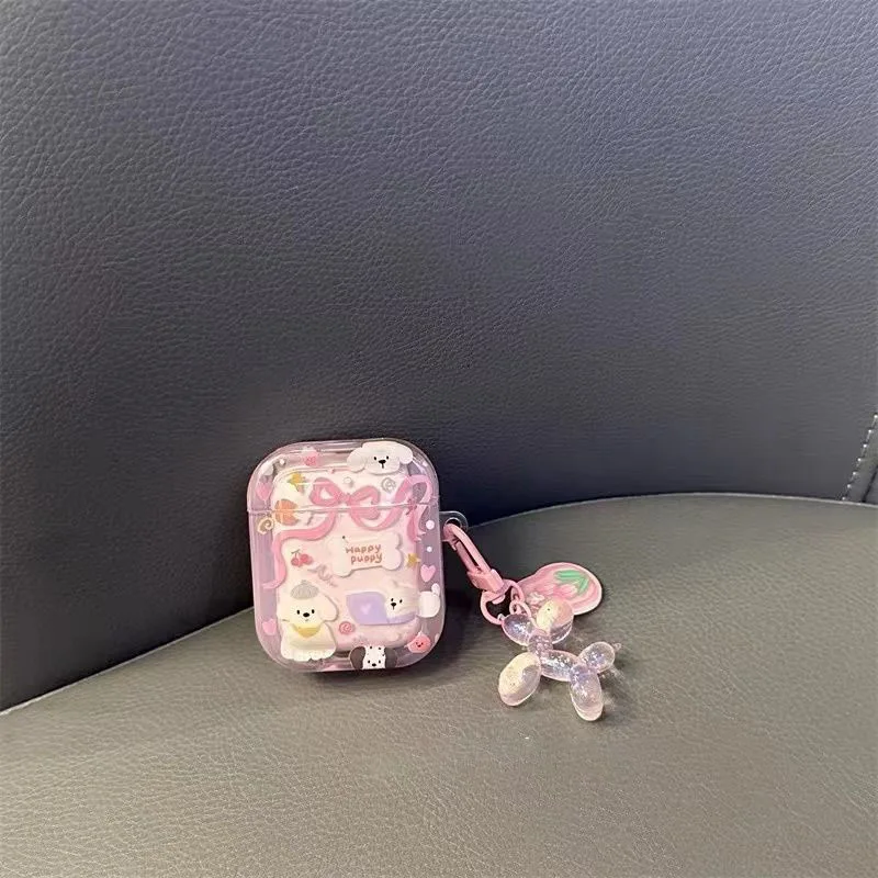 Earphone Case Airpod Case Voor Airpods 1 2 3 Pro 2 Airpod Air Pods Case Airpods 2 Case Protective Sleeve Vintage Pink Ribbon Dog