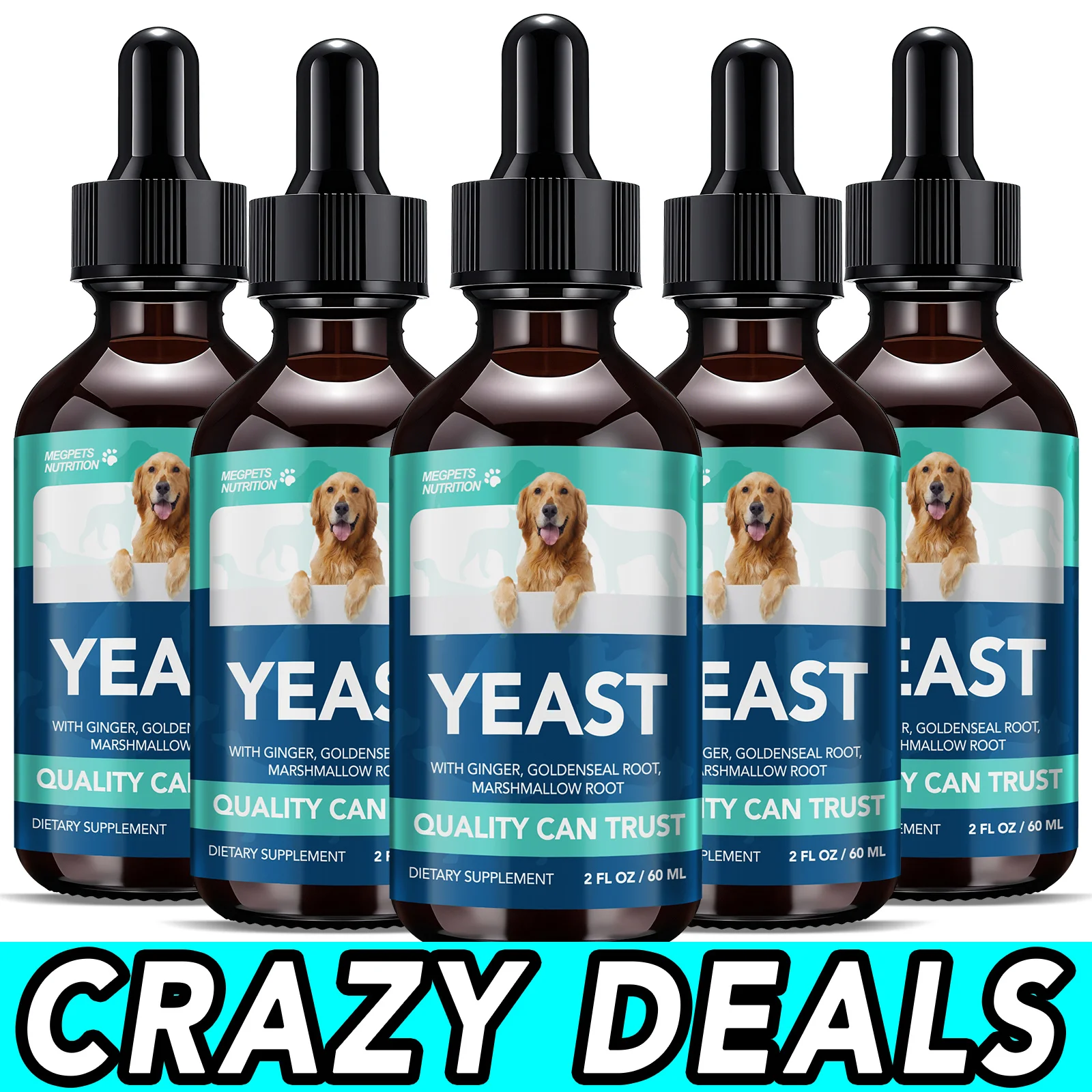 

(5 PACK) Yeast Probiotic Drops for Pets - Promotes Skin And Coat Wellness, Calms And Soothes, Suitable for Ears And Paws - Infused with Brewer'S Yeast And Herbal Ingredients - Convenient Daily Dosage, 2.03oz