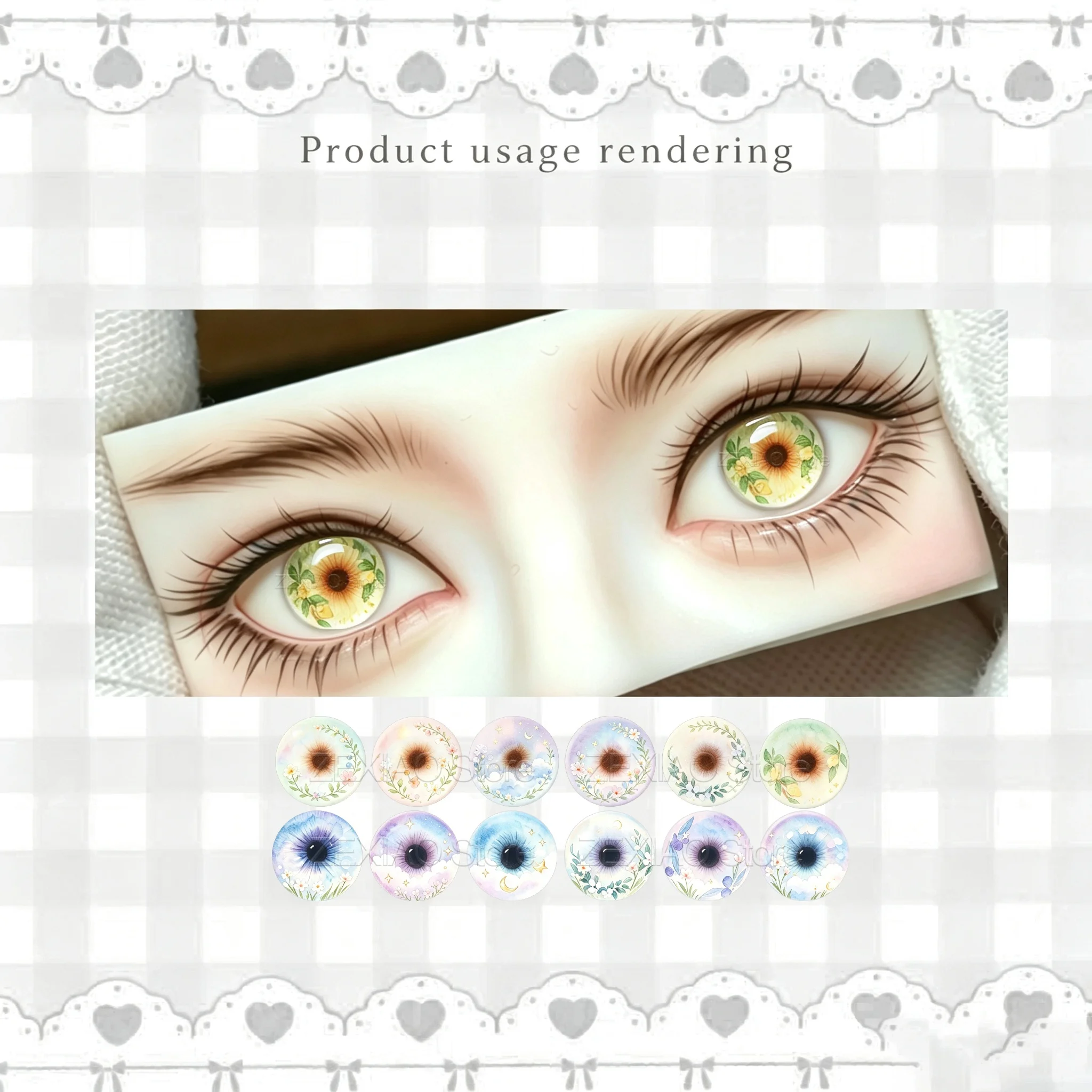 12PCS Cartoon Creative Flower Cute Animal Pattern Blyth Doll Eyes Pupil Chips Glass Cabochon Accessory Bulk Item MS009 ﻿