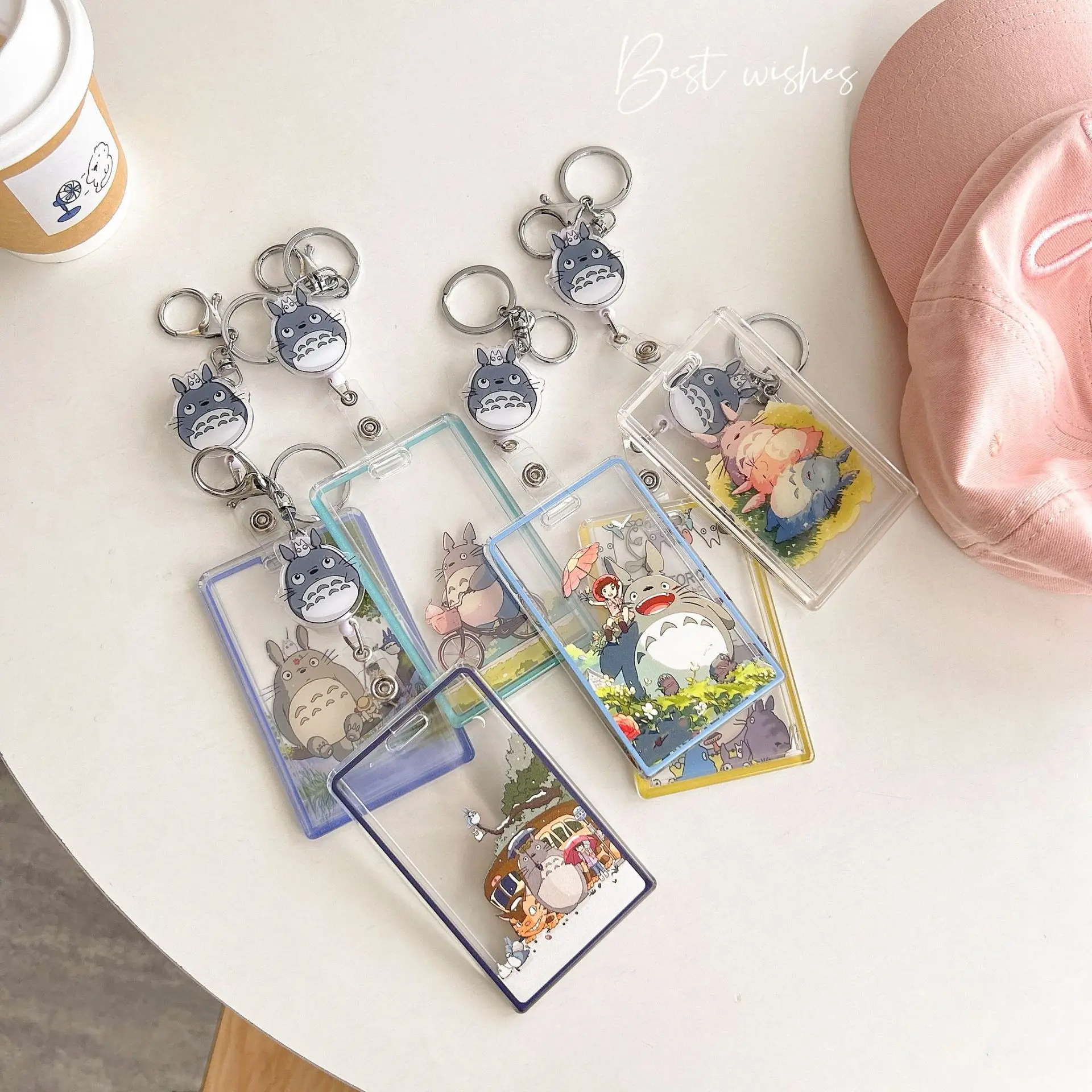 Llavero Porta Tarjetas Transparente de Totoro, Funda Extensible para Tarjetas con Diseño de Anime, Llavero para Tarjetas de Autobús, Porta Tarjetas de Identificación para Estudiantes, Regalos