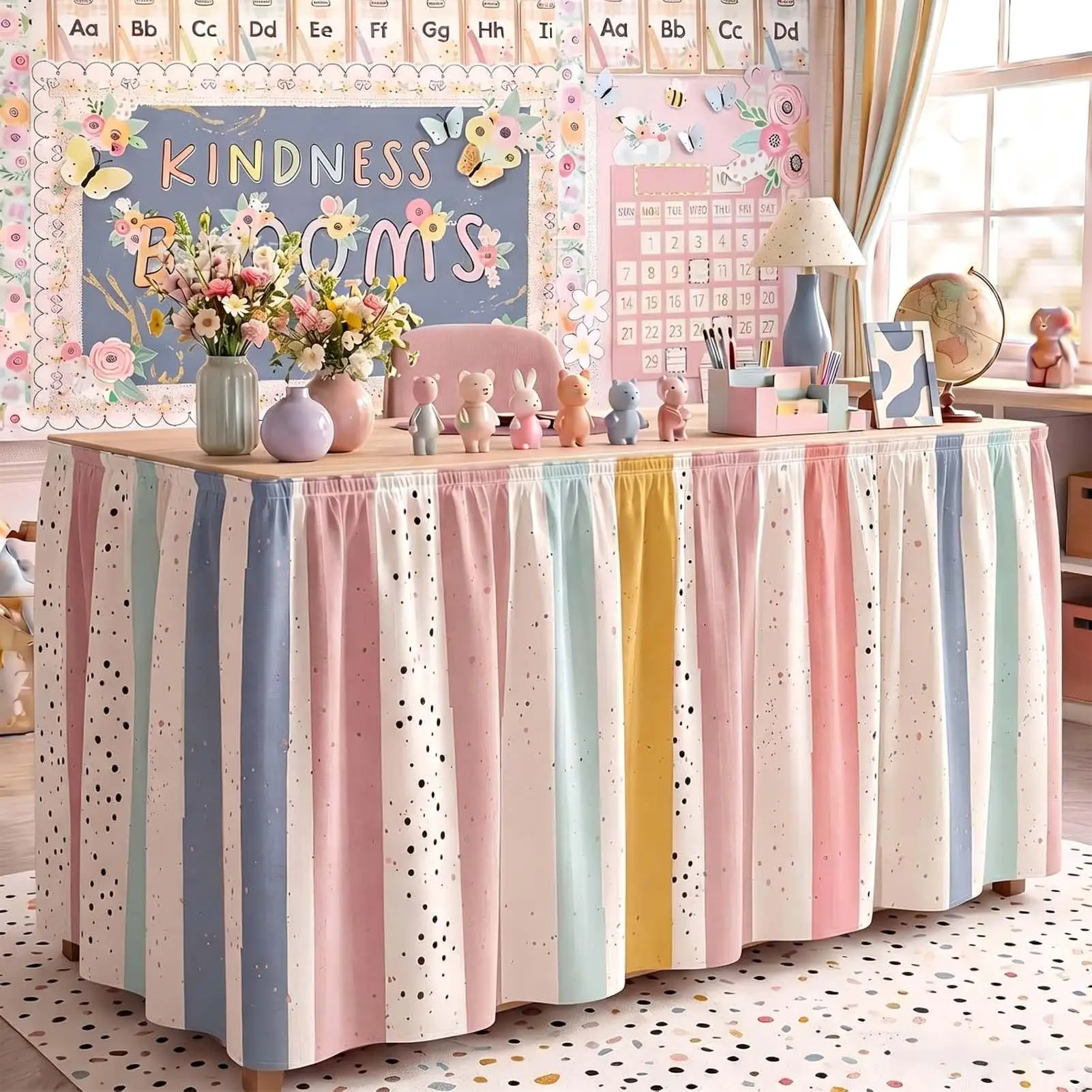 Vibrant Table Skirt Classroom Decoration For Teachers Desk Birthday Party School Events Rectangular Round Table Cover 75 X 180cm