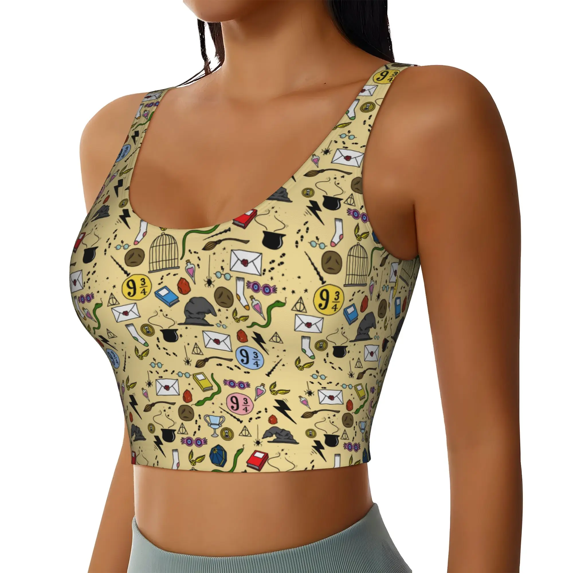 Custom High Impact H-Harryed Cartoon Sports Bra Women Magic School Gym Workout Yoga Crop Top