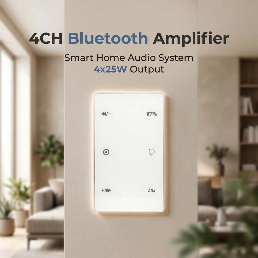 

Встраиваемый Bluetooth-усилитель звука 4-канальный 4x25 Вт с сенсорным экраном, музыкальная система AUX USB TF для потолочных колонок с пультом ДУ