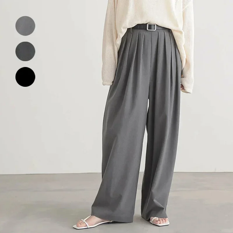 

Pop Loose Straight Leg Casual Pants Spring Summer New Style Elastic High Waist Wide Leg Long Pants Draping Sensation Slimming Ef