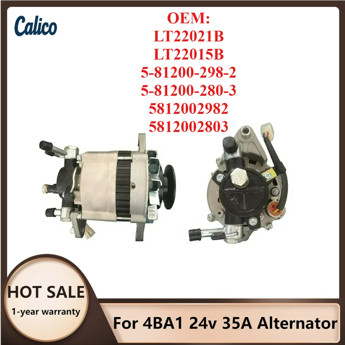 

High Cost-effectiveness Suitable for 4BA1 24v 35A Alternator LT22021B LT22015B 5-81200-298-2 5-81200-280-3 5812002982 5812002803