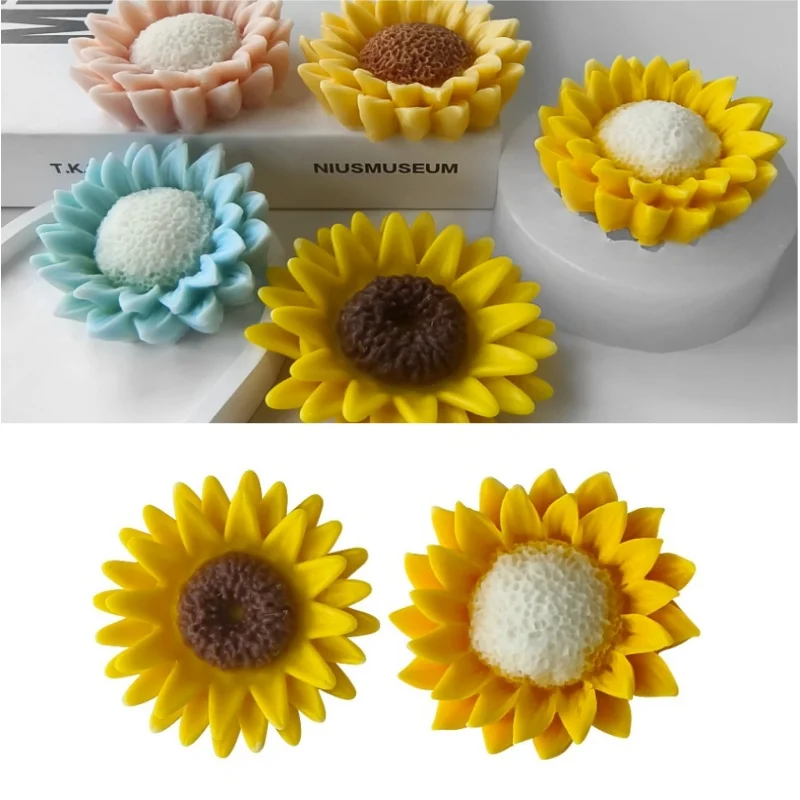 DIY 3D Sunflower Candle Silicone Mold Gypsum Aromatherapy Sunflower Ornament Handmade Soap Expanded Stone Epoxy Resin Mold Craft