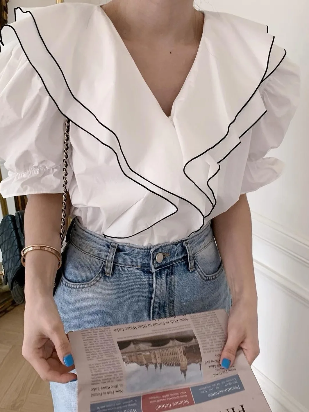 Losse dames ort Sve irt Zomer Nieuwe Sle Dongda Gate Lace Trim Koreaanse Design Sensation Faionable Top Dameskleding