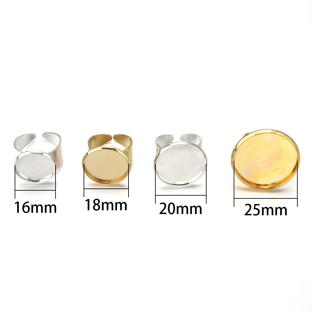 5pcs 16/18/20/25mm Circular Ring Holder Cabochon Base Glass Stone Cabochons Tray Adjustable Gold/Silver DIY Jewelry Making Ring