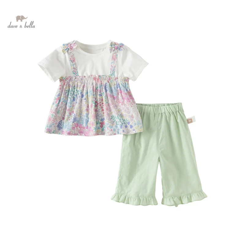 Dave Bella 2024 New Summer Children'S Girls Baby Two-Piece Girls Print Short-Sleeved Set Charm Sweet Lovely Casual DB2240942