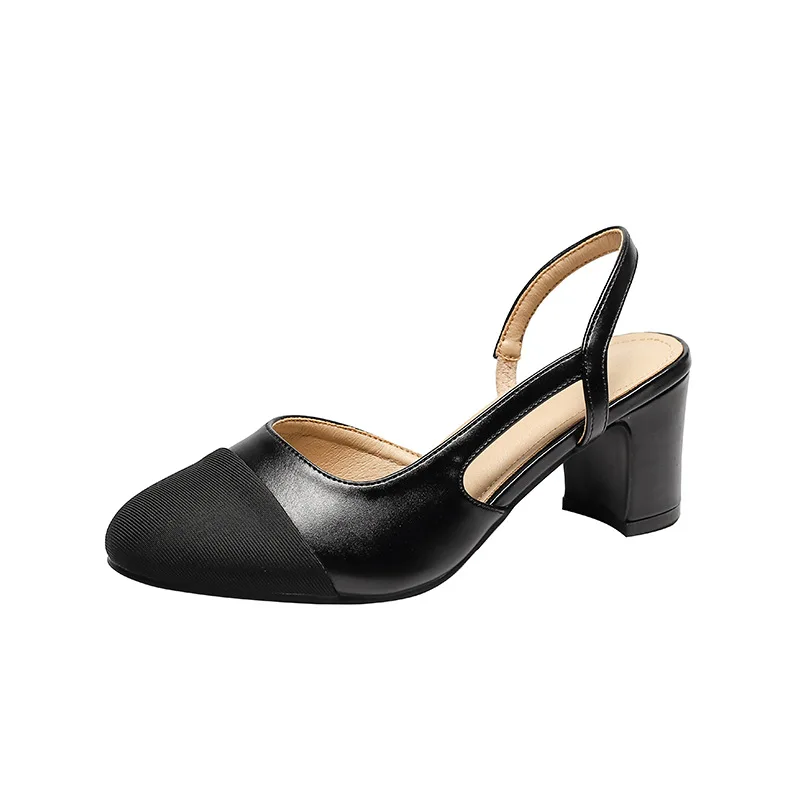 Plus Size Women's Tweed Square Toe Chunky Heel Mule Sandals Open Back Closed Toe Up to Size 44 French Elegant Summer Shoes