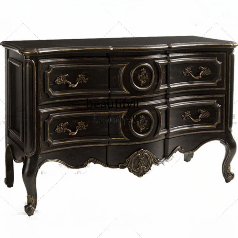 

American Country Retro Distressed Solid Wood Entrance Cabinet Nordic Living Room Locker Partition Affordable Luxury Style