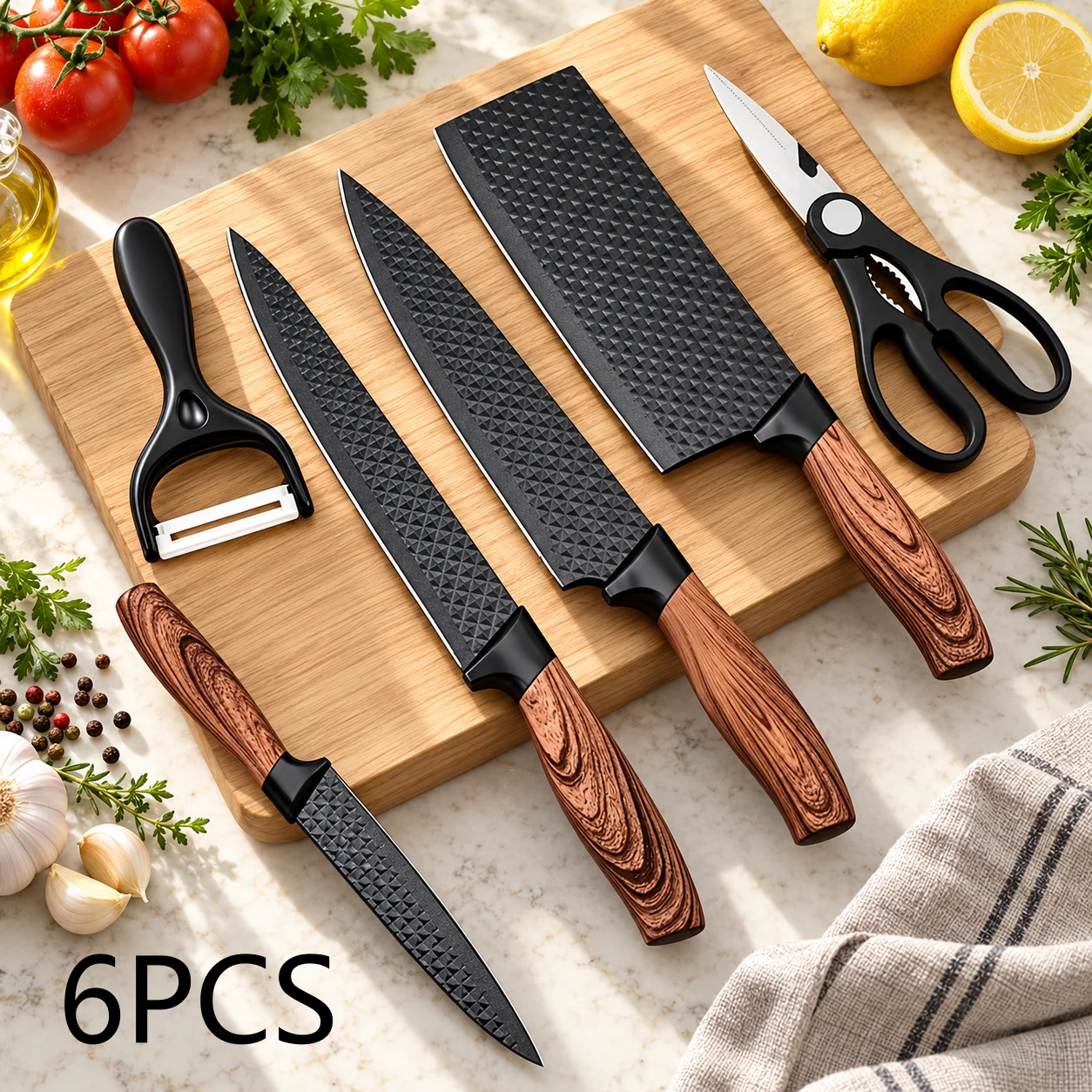 Lugobox 6-Piece Kitchen Knife Set Chef's Knife Slicing Knife High Carbon Stainless Steel Ergonomic Handle - Utility Paring Chef Knife Block