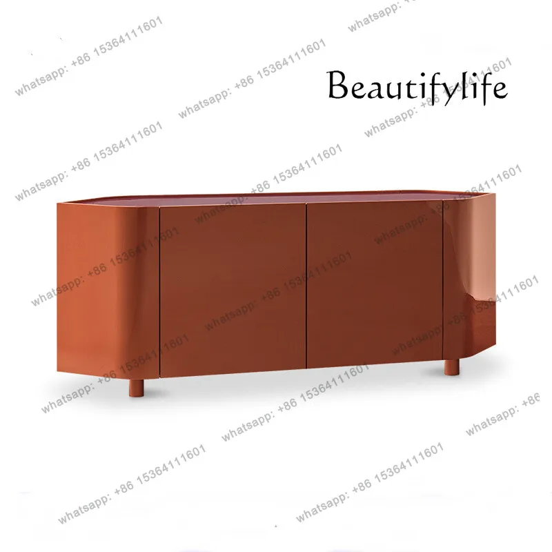 

Italian minimalist light luxury art high-end dining side cabinet designer modern red tea cabinet living room furniture