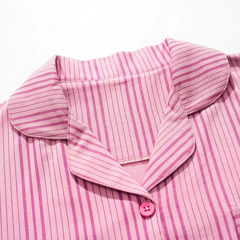 الأزواج منامة مجموعة القطن ملابس علوية بأكمام طويلة للربيع مخطط النساء منامة دعوى الخريف نوم طوق بيجامة الذكور ملابس خاصة قطعتين