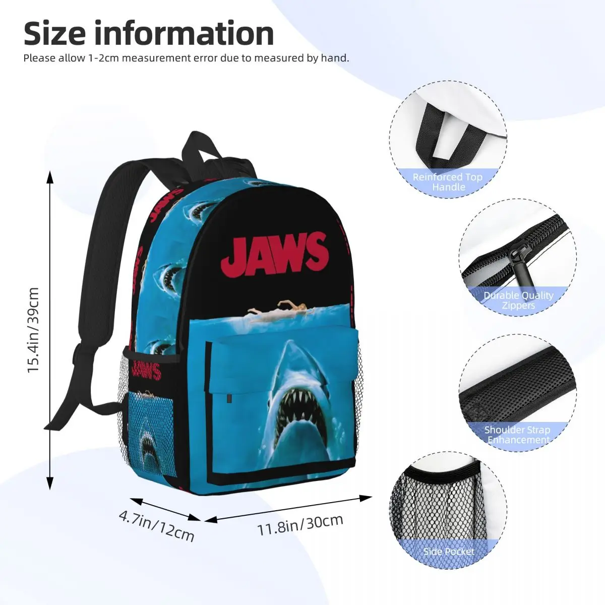 Mandíbulas filme cartaz mochila, escola secundária estudante Bookbag, escola secundária