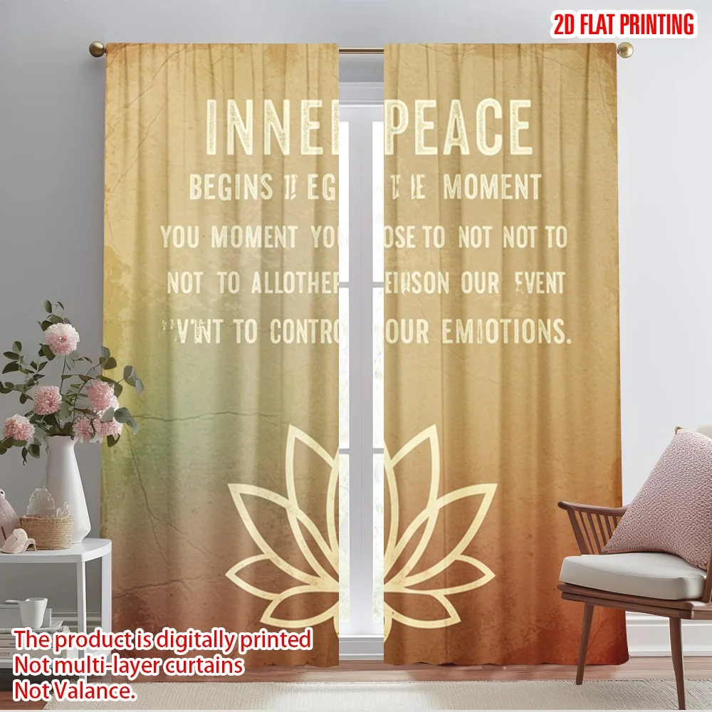 

2pcs 2D flat printing Window Treatment Curtains Inner Peace Lotus Meditation Polyester Without Electricity Family Party Use for