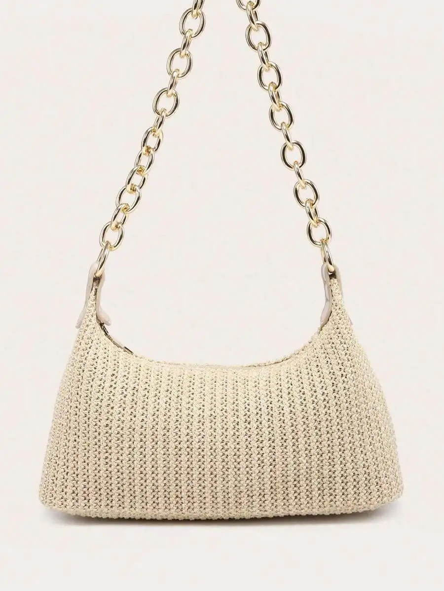 

Women's Underarm Shoulder Square Metal Chain Bag, Large Capacity, Lightweight, Casual & Fashionable Beach Vacation Style,