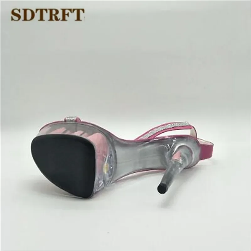 SDTRFT:35-45 46 estate zapatos mujer sandali con punta aperta 15cm tacchi sottili fiori piattaforma di cristallo scarpe da donna sexy pompe da sposa