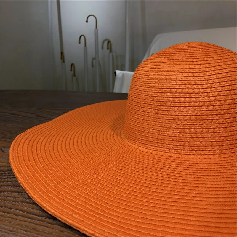 Orange straw hat 25cm super big brim hat Retail sun hat Ultra thin breathable summer sun hat straw hat Travel men and women