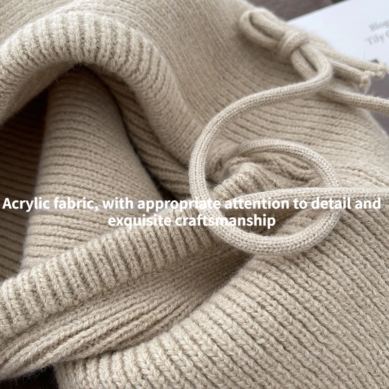 Winter Balaclava Hats For  Women Men  Unisex Knitted Hooded Caps Outdoor Warmer Drawstring Hats  Neck Collar Beanies Caps