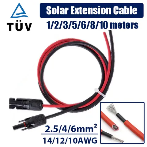 Single Head Connector Solar Extension Wire With MC 2.5/4/6mm2 PV Cable Red Black Female Male 1/2/3/5/10 Meters 14/12/10AWG PVC
