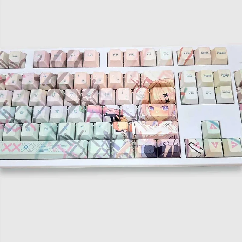 128 Keys Stamp Set Keycaps Custom PBT Cherry/OEM Profile Keycap Cute Anime Side Carving Key Caps for Gaming Mechanical Keyboard