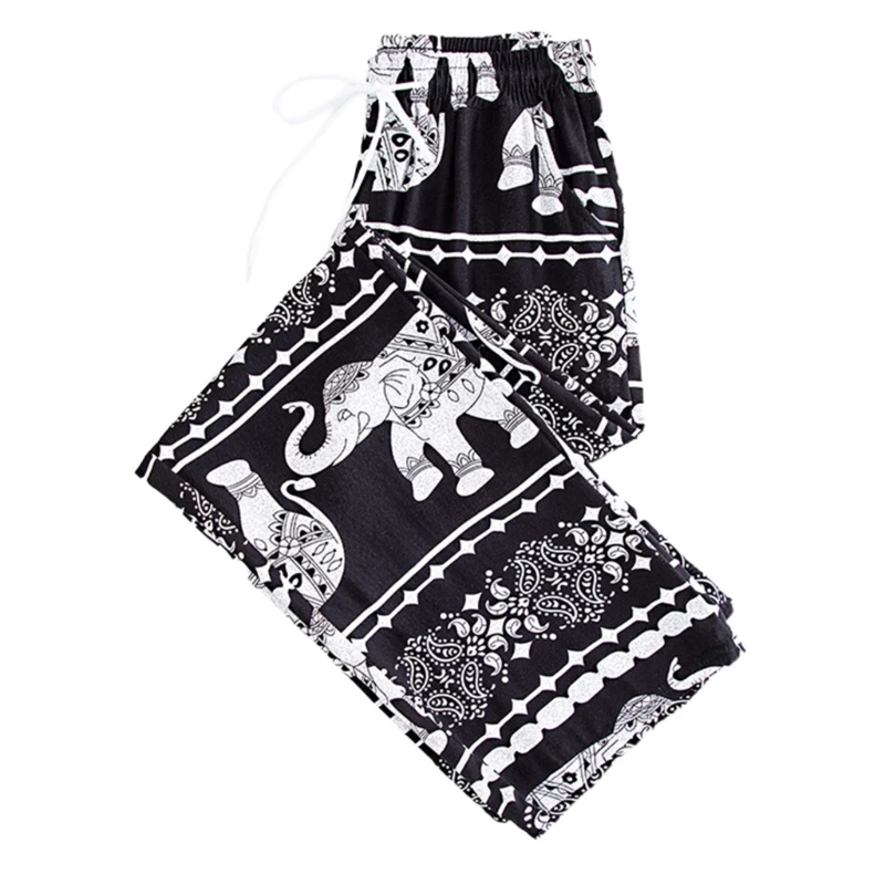 652F Vrouwen Trekkoord Elastische Taille Palazzo Broek Bohemian Olifant Losse Broek