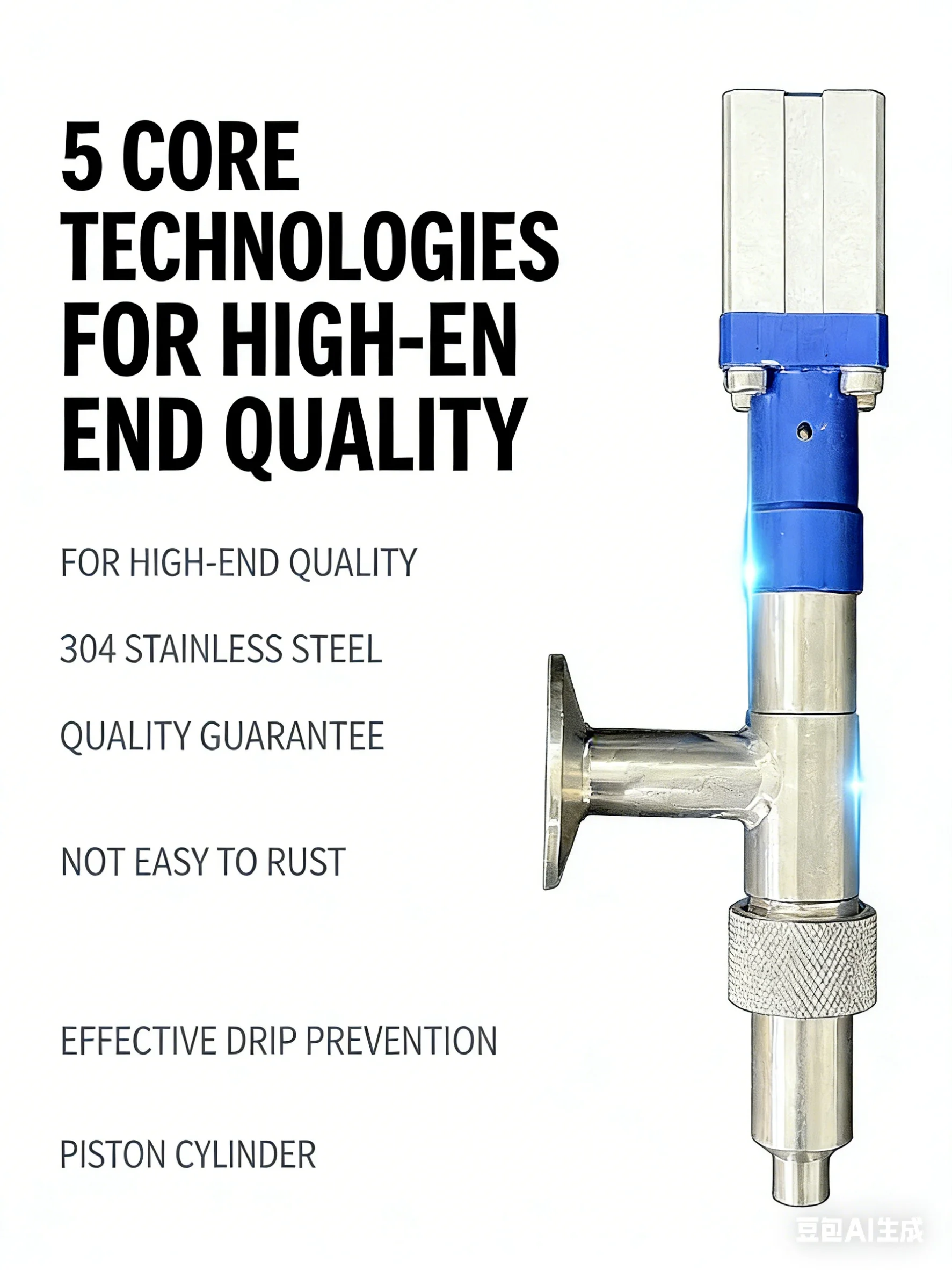 304 Anti-Drip Filling Nozzle for Paste and Liquid Filling Machine, Stainless Steel Pneumatic Discharge Nozzle Assembly