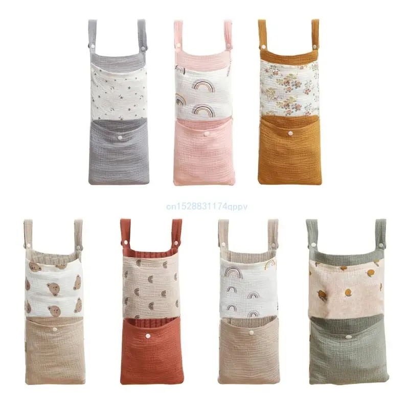 

Crib Muslin Cotton Storage Bag Diaper Organiser Bedside Container Multifunctional Strollers Hanging Bag Storage Case Dropship