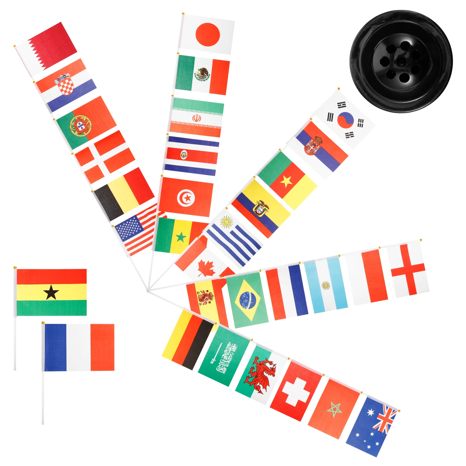 

1 set 32 Countries Flags Table Flag Base 8 Holes 8 Rods Fade Desktop Table Flag Resistant Durable Office Decor